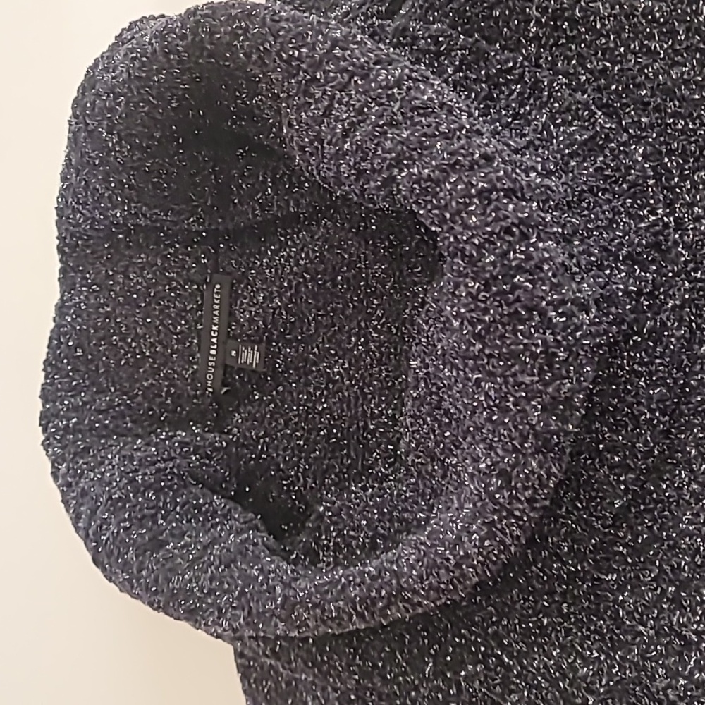White House Black Market Metallic Thread Cowl Neck Sweater Black Silver Small - Picture 8 of 14